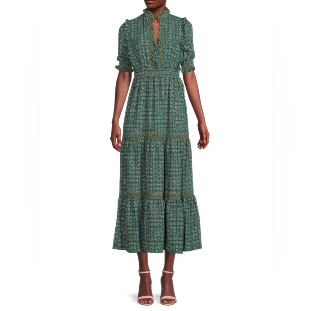 Max Studio Tiered Printed Emerald Maxi Dress